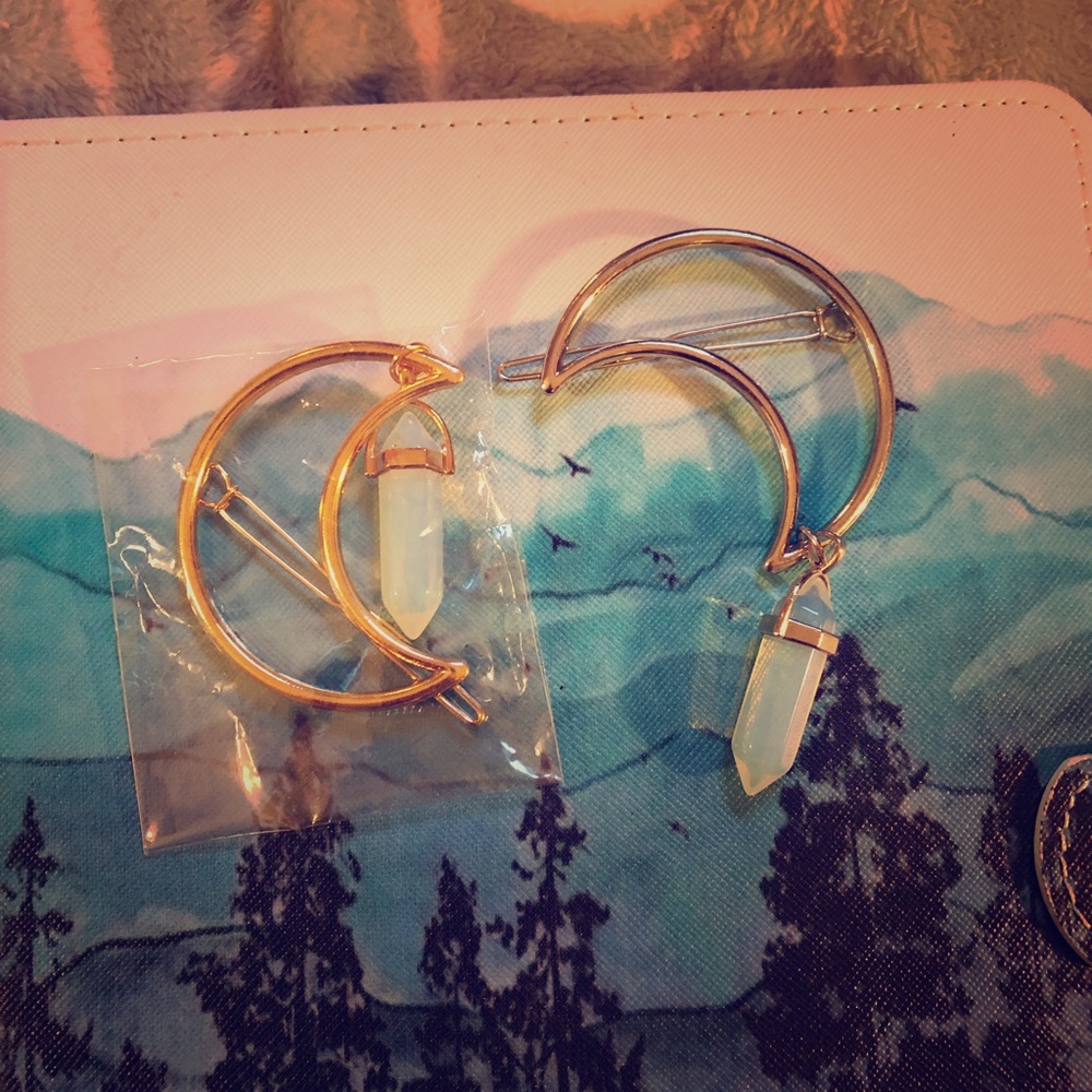 Moon with Crystal Hair Clips